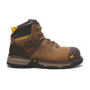 Caterpillar Excavator Superlite Waterproof Carbon Composite Toe Men's Work Boots Dark / Beige | 564802-AUN