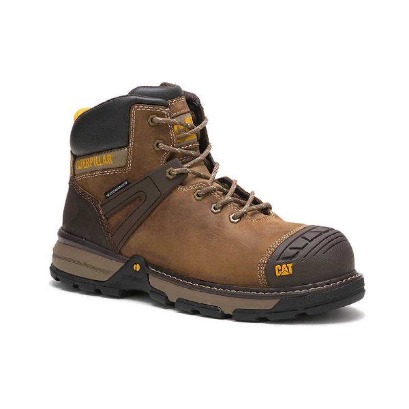 Caterpillar Excavator Superlite Waterproof Carbon Composite Toe Men's Work Boots Dark / Beige | 564802-AUN