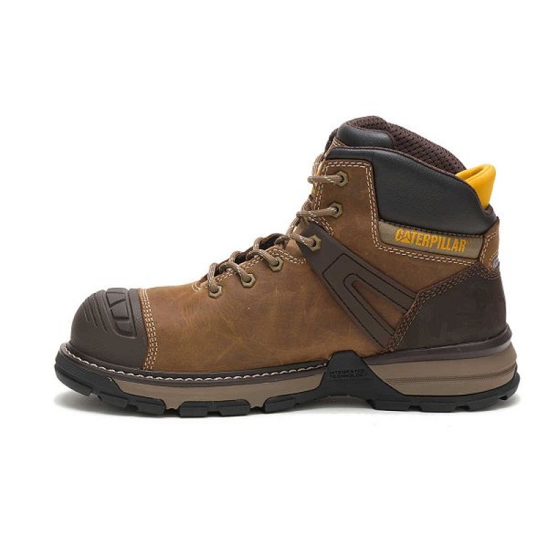 Caterpillar Excavator Superlite Waterproof Carbon Composite Toe Men's Work Boots Dark / Beige | 564802-AUN