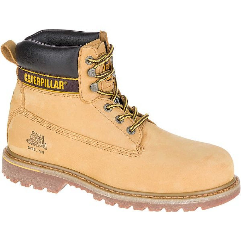 Caterpillar Holton Steel Toe S3 HRO SRC Men's Work Boots Brown | 507934-QGL