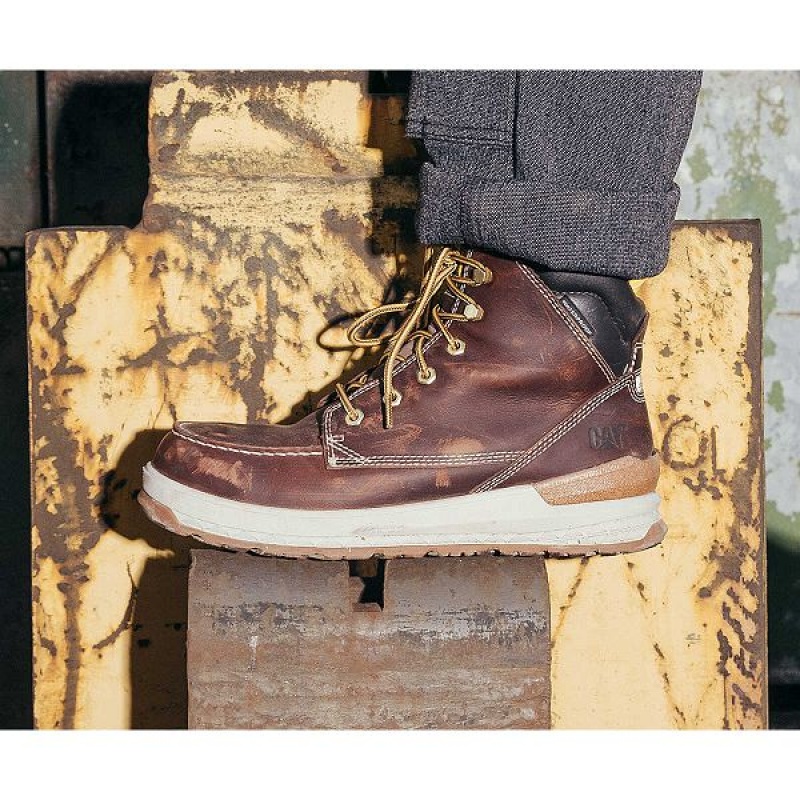 Caterpillar Impact Waterproof Men's Work Boots Brown | 586309-BHS