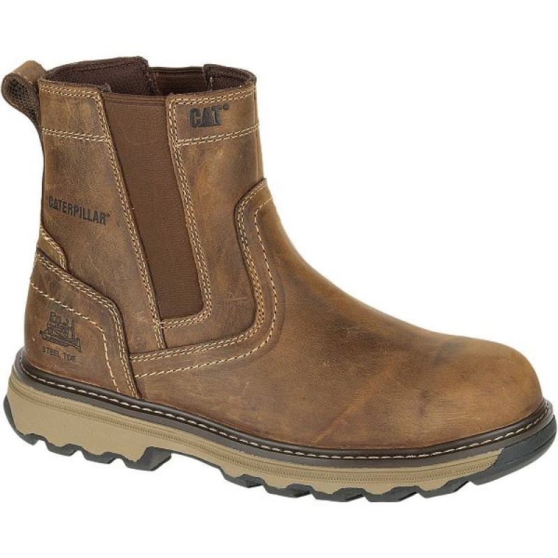 Caterpillar Pelton Steel Toe S1P HRO SRA Men's Work Boots Dark / Beige | 532419-ZHQ