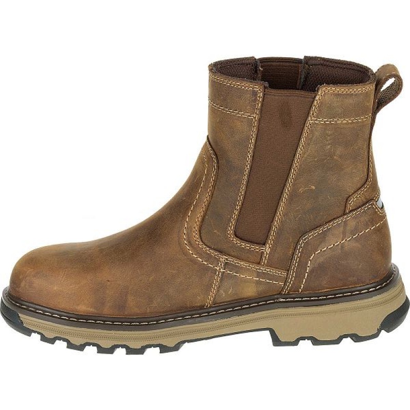 Caterpillar Pelton Steel Toe S1P HRO SRA Men's Work Boots Dark / Beige | 532419-ZHQ