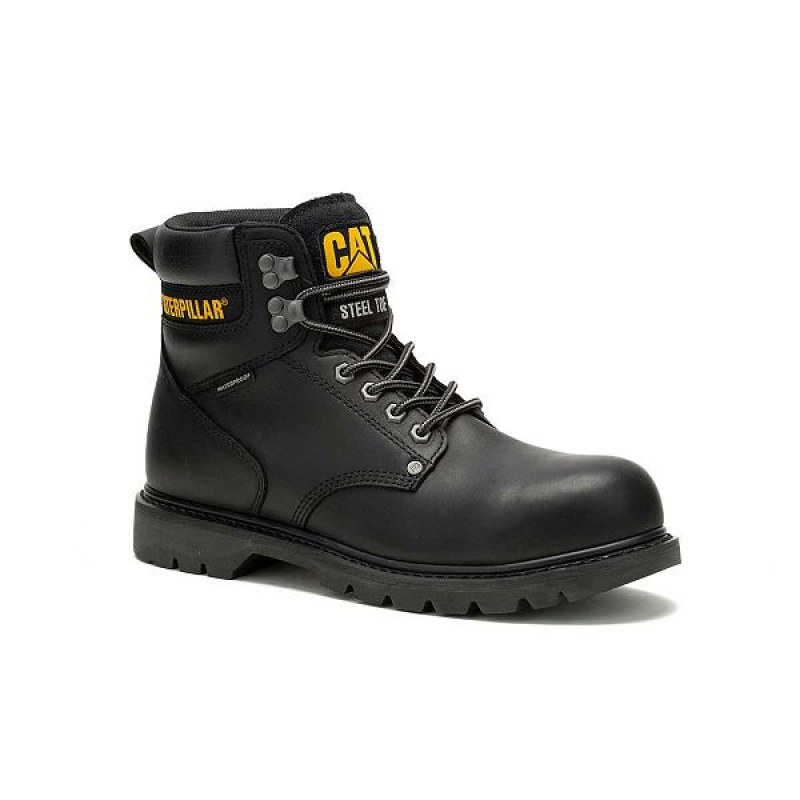 Caterpillar Second Shift Waterproof Steel Toe Men's Work Boots Black | 136047-SPG