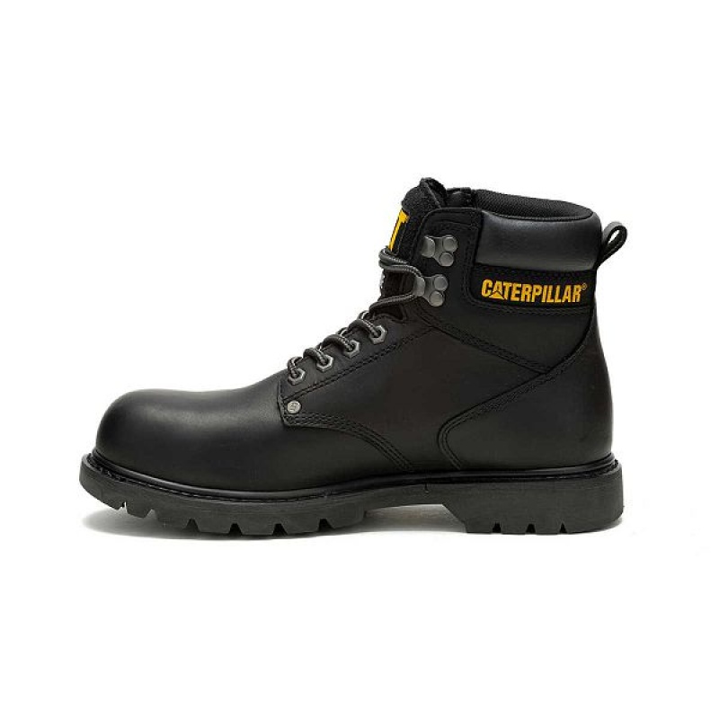 Caterpillar Second Shift Waterproof Steel Toe Men's Work Boots Black | 136047-SPG