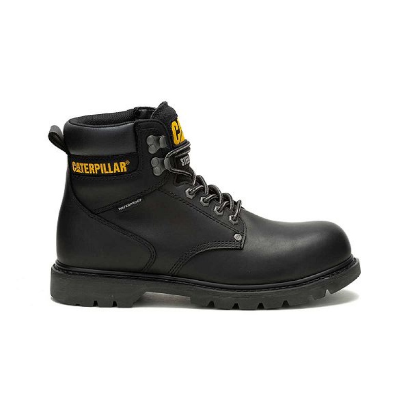 Caterpillar Second Shift Waterproof Steel Toe Men\'s Work Boots Black | 136047-SPG